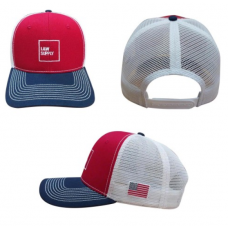 Stocked Trucker Mesh USA Flag Cap - OLWFC Red/White/Blue Stocked Trucker Mesh USA Flag Cap - OLWFC Red/White/Blue